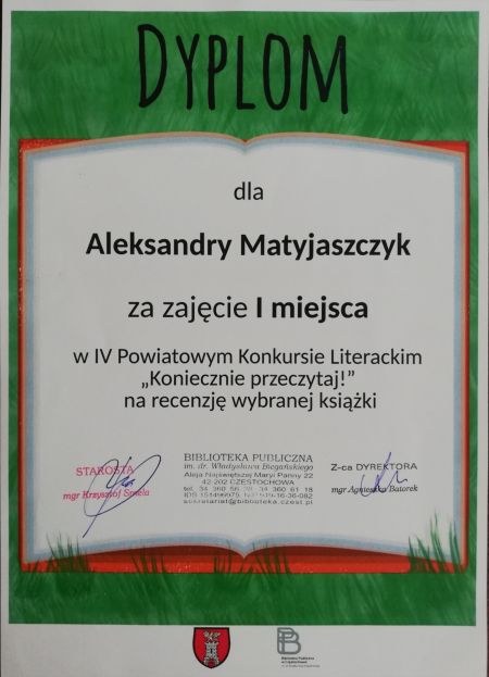 Dyplom Agnieszki Matyjaszczyk